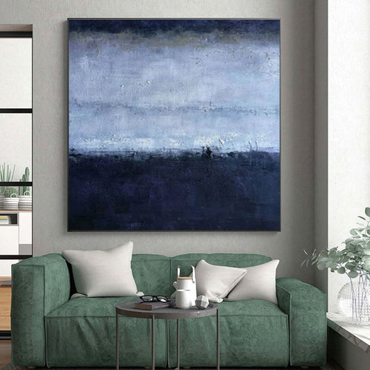 Large Contemporary Wall Art Blue and Gray Textured Abstract Landscape HS612