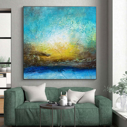 Hand Painted Art Blue, Gold & White Textured Abstract, Large Contemporary Wall Art HS290