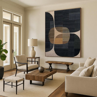 Unique Abstract Art Black, Brown & Beige Geometric Abstract, Large Contemporary Wall Art HS332