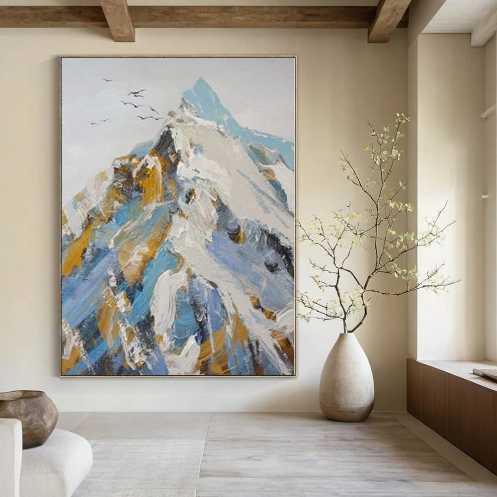 Blue, Gold, White Abstract Mountain Art For Living Room and Study WS417