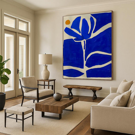 Hand Painted Art Blue and Orange Floral Abstract Art HS601
