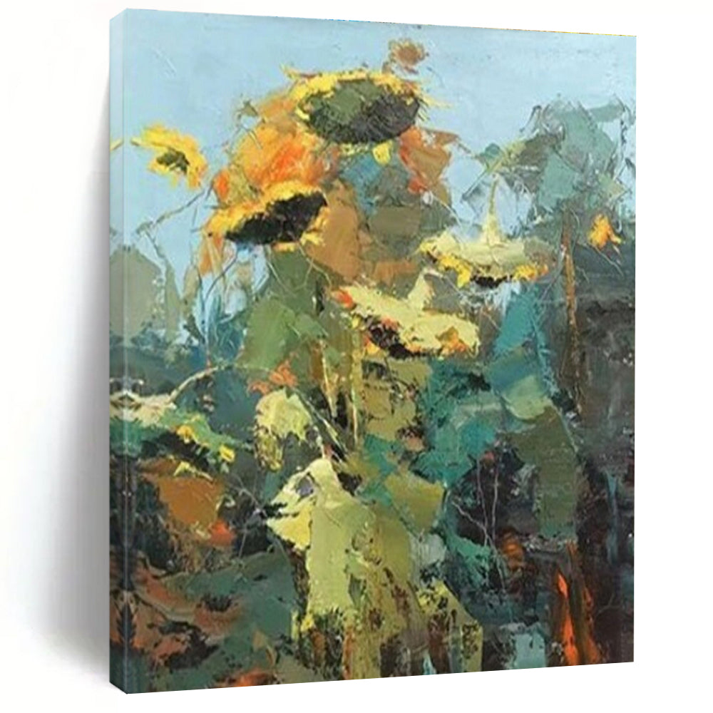 Yellow, Orange, and Green Abstract Sunflower Painting For Sale Online WS484