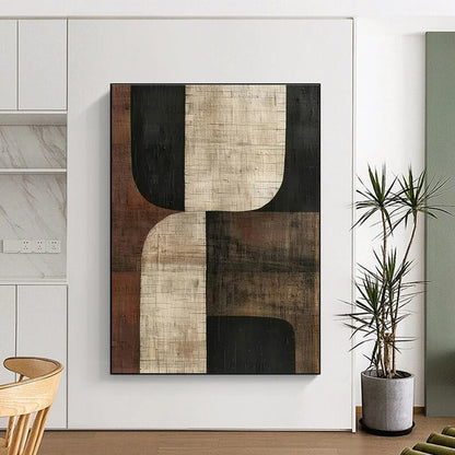 Unique Abstract Art Brown and Black Geometric Abstract Painting On Canvas HS818