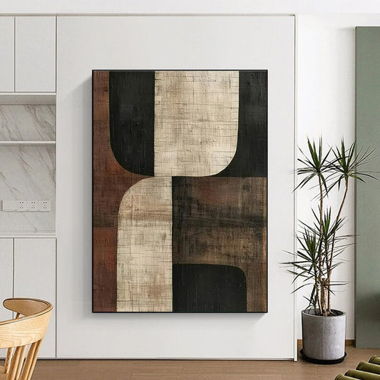 Unique Abstract Art Brown and Black Geometric Abstract Painting On Canvas HS818
