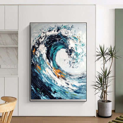 Blue, White, Orange Abstract Seascape Art For Bathroom and Living Room WS432