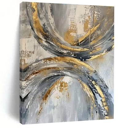 Cool Abstract Paintings Gold, Gray, and Black Circular Abstract Art HS737