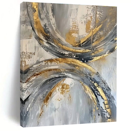 Cool Abstract Paintings Gold, Gray, and Black Circular Abstract Art HS737
