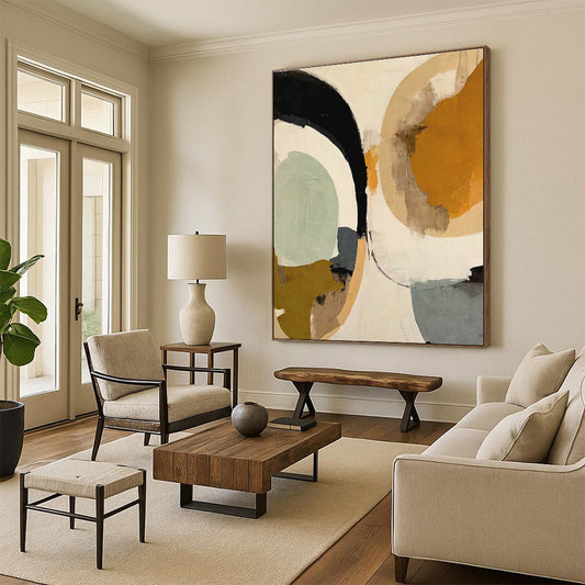 Cool Abstract Paintings Circular Shapes in Warm and Neutral Tones HS579