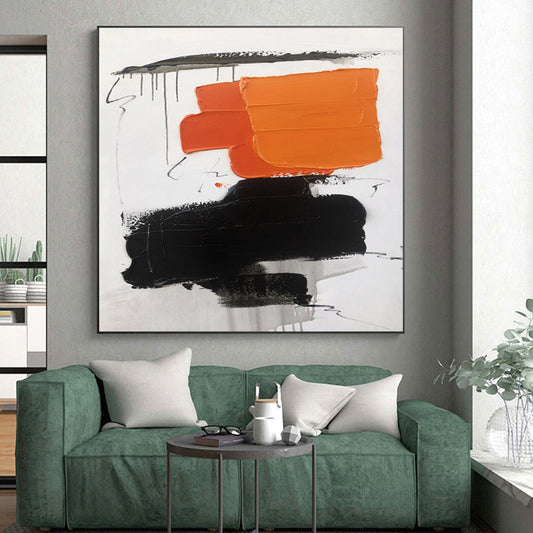 Acrylic Modern Art Paintings with Orange, Black and White Colors, Bold Abstract Theme HS464