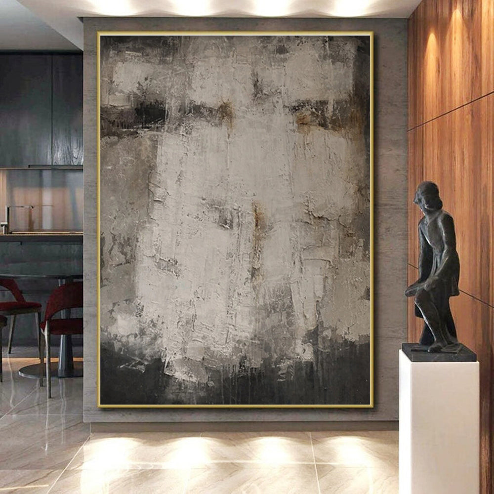 Unique Abstract Art Gray Textured Abstract, Large Contemporary Wall Art HS318