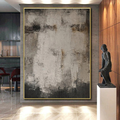 Unique Abstract Art Gray Textured Abstract, Large Contemporary Wall Art HS318