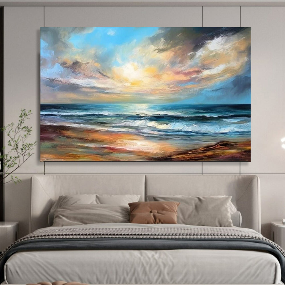 Modern Art Acrylic: Colorful Coastal Sunset Abstract Painting WB368