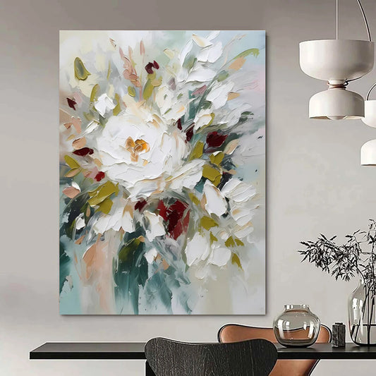 White, Red, and Green Abstract Floral Painting For Sale WS501