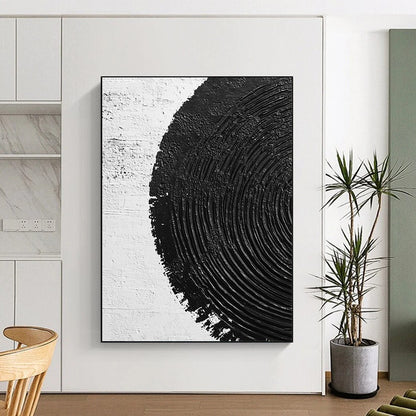 Hand Painted Art Black and White Textured Circular Abstract Art HS196