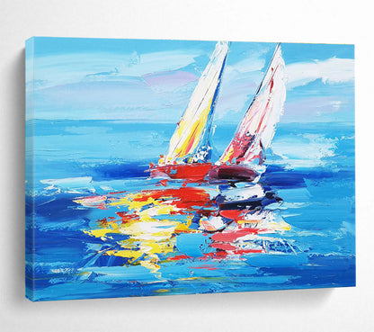 Oversized Canvas Art in Blue and Multicolor Sailboat Abstract Style WB232