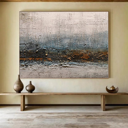 Big Size Gray, Brown and Blue Abstract Textured Landscape Painting WB095