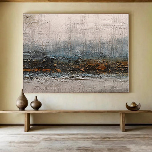 Big Size Gray, Brown and Blue Abstract Textured Landscape Painting WB095