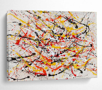 Huge Size Red, Yellow, Black and White Abstract Splatter Painting WB084