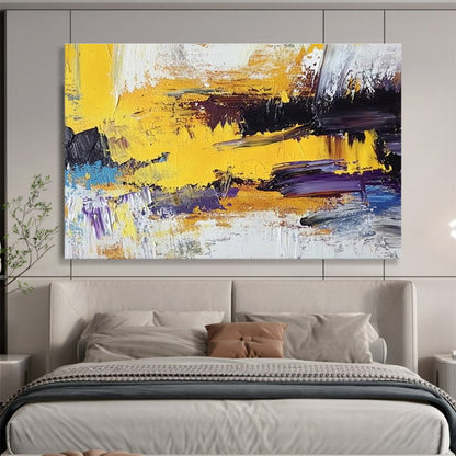 Big Size Yellow, Purple, and Black Textured Abstract Art WB236