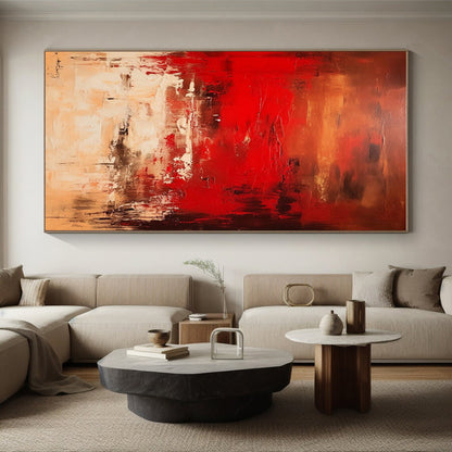 Hand-Painted Art with Red, Brown, Beige and Black Colors, Abstract Landscape Theme HS461