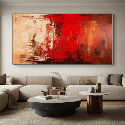 Hand-Painted Art with Red, Brown, Beige and Black Colors, Abstract Landscape Theme HS461