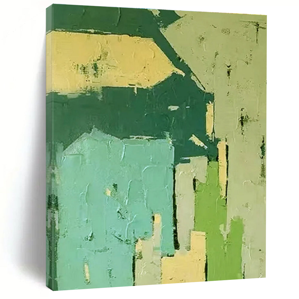 Acrylic Modern Art Paintings Green, Beige, and Teal Geometric Abstract Painting On Canvas HS799