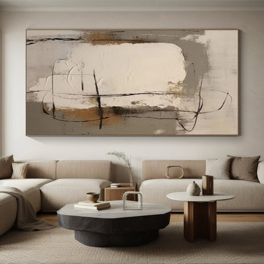 Modern Art Acrylic with Gray, Beige, Black and Brown Colors, Abstract Geometric Theme HS484