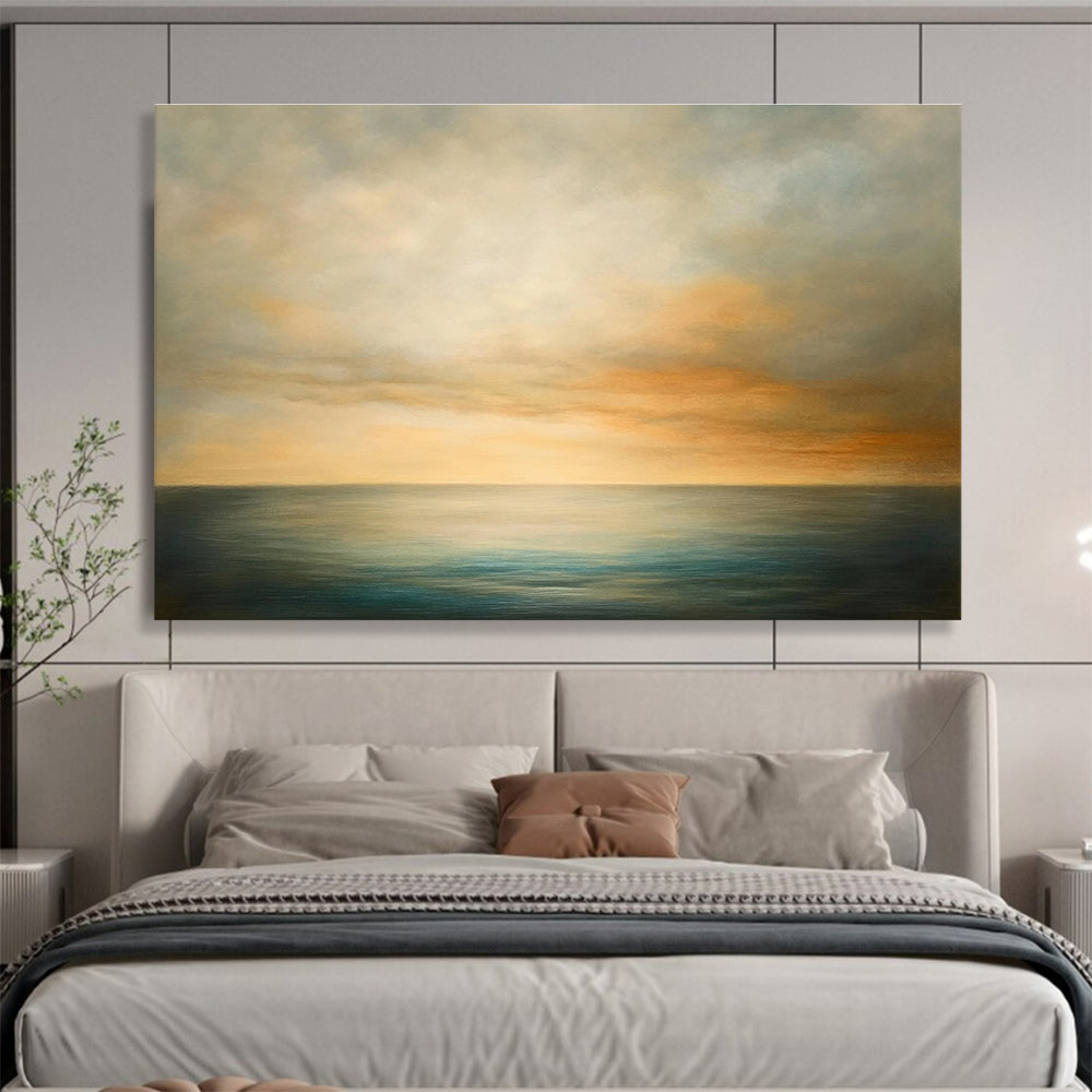 Hand Paintings with Beige, Orange, Blue and Green Colors, Serene Sea and Sky Theme WB320