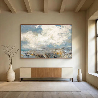 Blue, Gray, Beige Abstract Cloudscape Art For Sale WB385