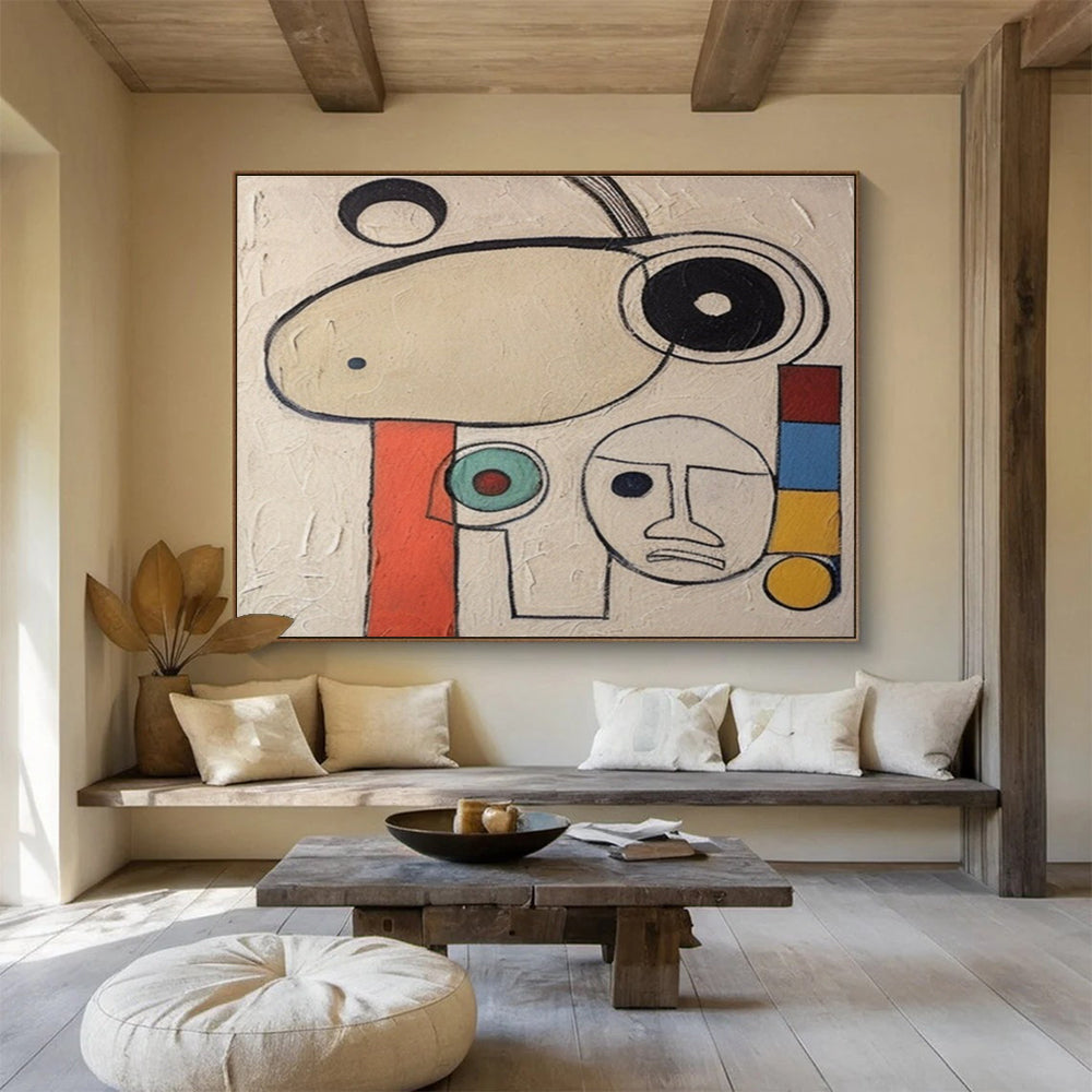 Big Size Beige, Black, and Multicolor Abstract Figurative Art, Abstract Painting WB171