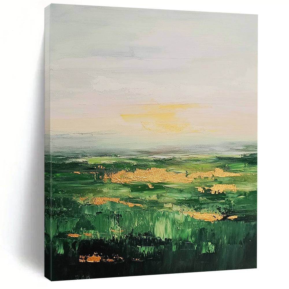 Green, Gold Abstract Landscape Art For Living Room and Study WS436