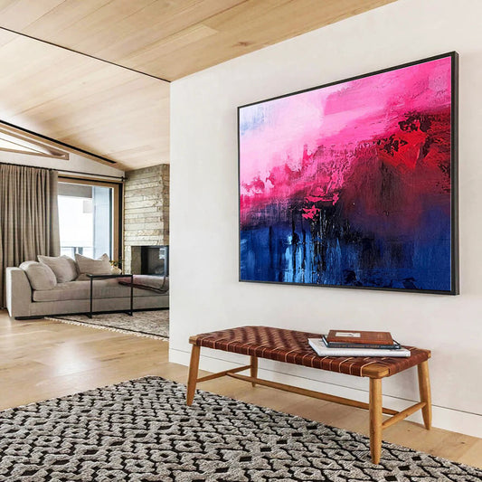 Oversized Canvas Art Pink, Red and Blue Abstract Landscape Painting WB067