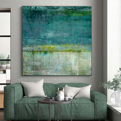 Hand Painted Art Teal and Green Textured Abstract Painting On Canvas HS798