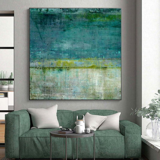 Hand Painted Art Teal and Green Textured Abstract Painting On Canvas HS798