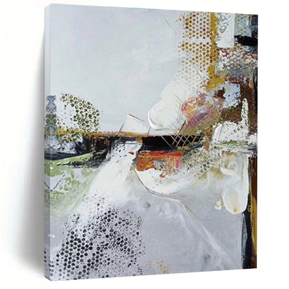 Hand-Painted White, Gold & Multicolor Textured Abstract, Large Painting In Living Room HS218