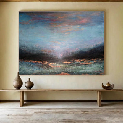 Big Size Blue, Pink and Bronze Abstract Landscape Painting WB141