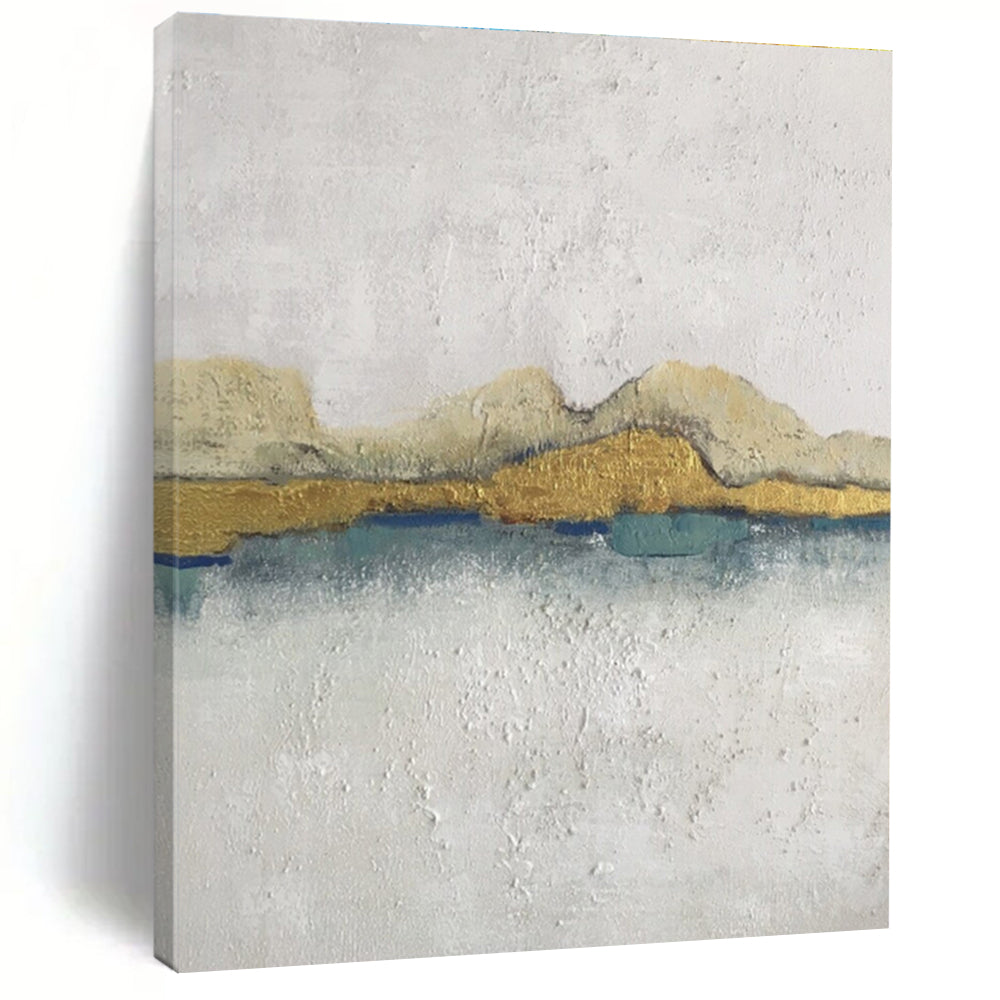 White, Gold, and Blue Textured Mountain Abstract Painting For Sale Online WS468