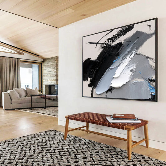 Oversized Canvas Art Black, Gray and White Abstract Textured Painting WB087