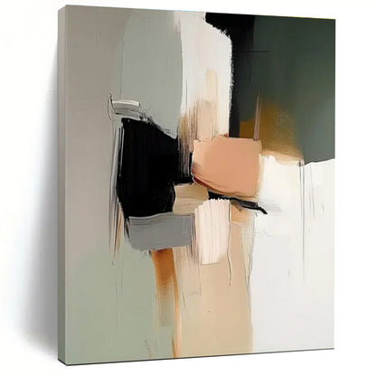 Unique Abstract Art Neutral Tones with Black and Peach Accents Abstract Art HS622