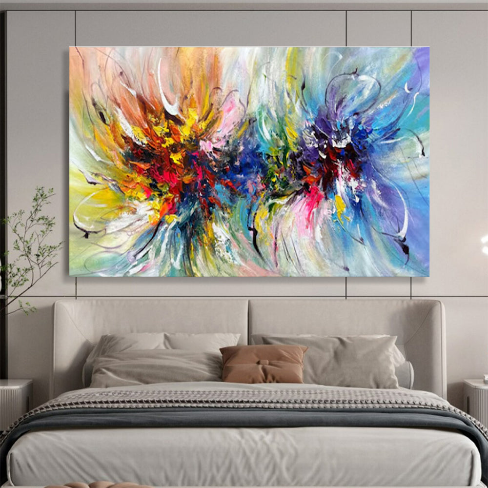 Contemporary Abstract Art: Multicolor Explosive Floral Abstract Painting WB344