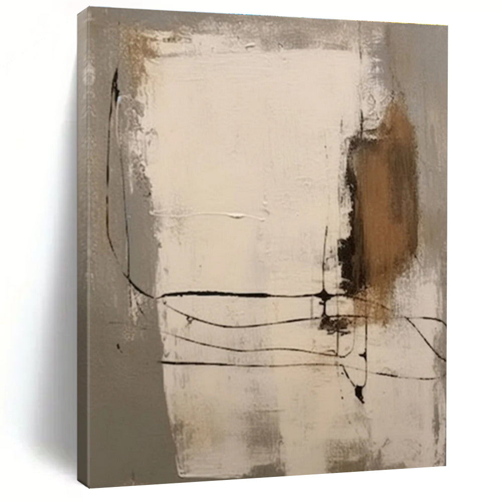 Hand Painting with Gray, Beige, Black and Brown Colors, Abstract Geometric Theme HS483