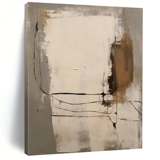 Hand Painting with Gray, Beige, Black and Brown Colors, Abstract Geometric Theme HS483