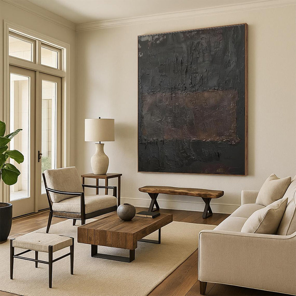 Gaint Canvas Art Black & Brown Textured Abstract, Oversized Abstract Wall Art HS303
