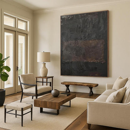 Gaint Canvas Art Black & Brown Textured Abstract, Oversized Abstract Wall Art HS303