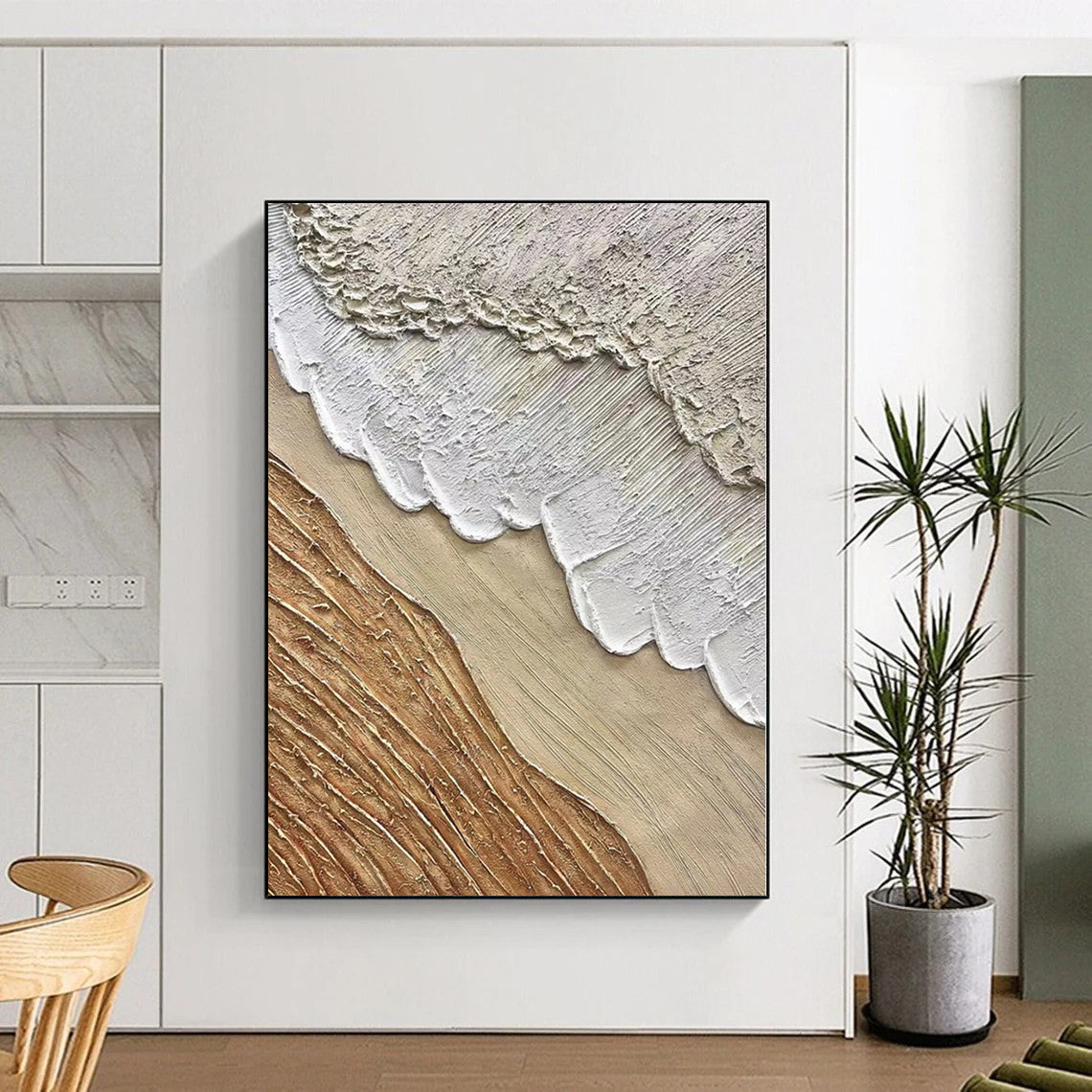 Hand-Painted Beige, Brown, and White Textured Layered Abstract Painting For Sale HS013