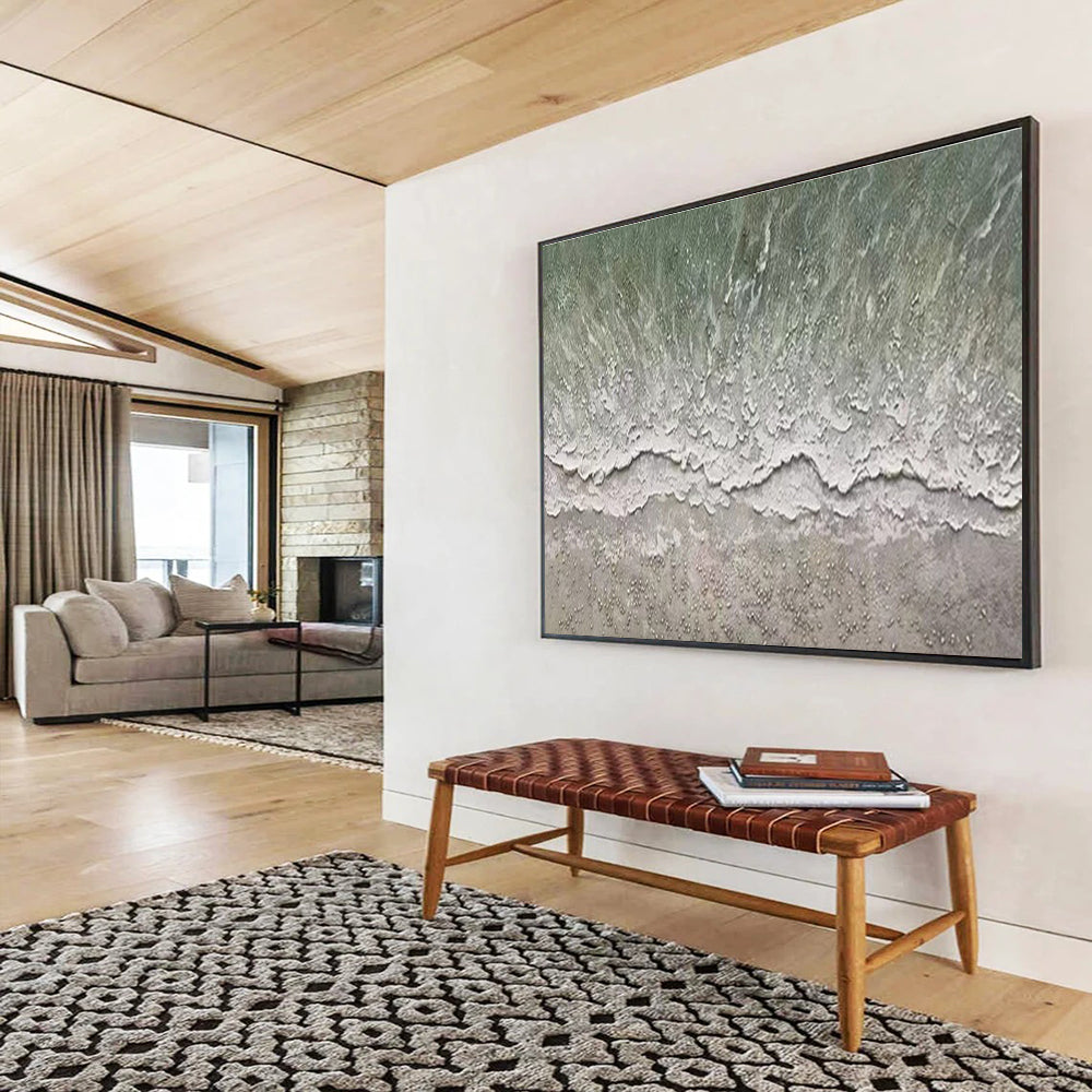 Green, White Abstract Coastal Wave Art For Sale WB386