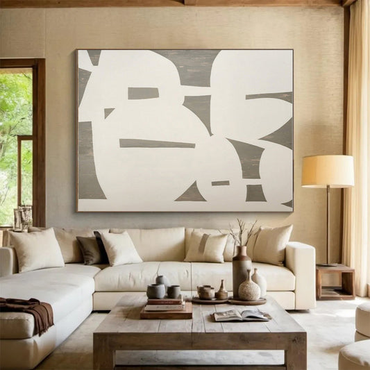 Modern Art Acrylic White and Gray Geometric Abstract Art HS639