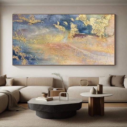 Hand Painted Art with Gold, Blue, Yellow, Gray Textures - Acrylic Modern Art Paintings for House HS507