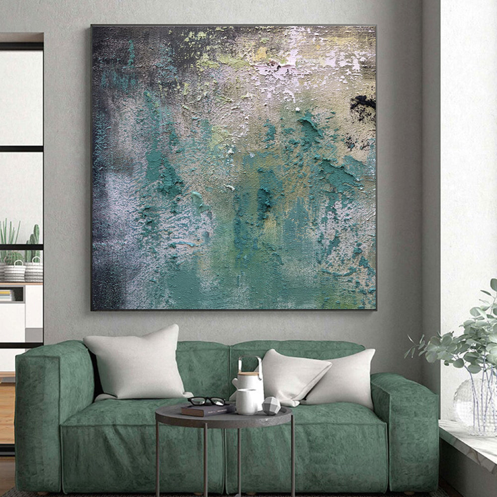 Hand Painted Art with Textured Teal, Gray, Beige - Cool Abstract Paintings for House HS504