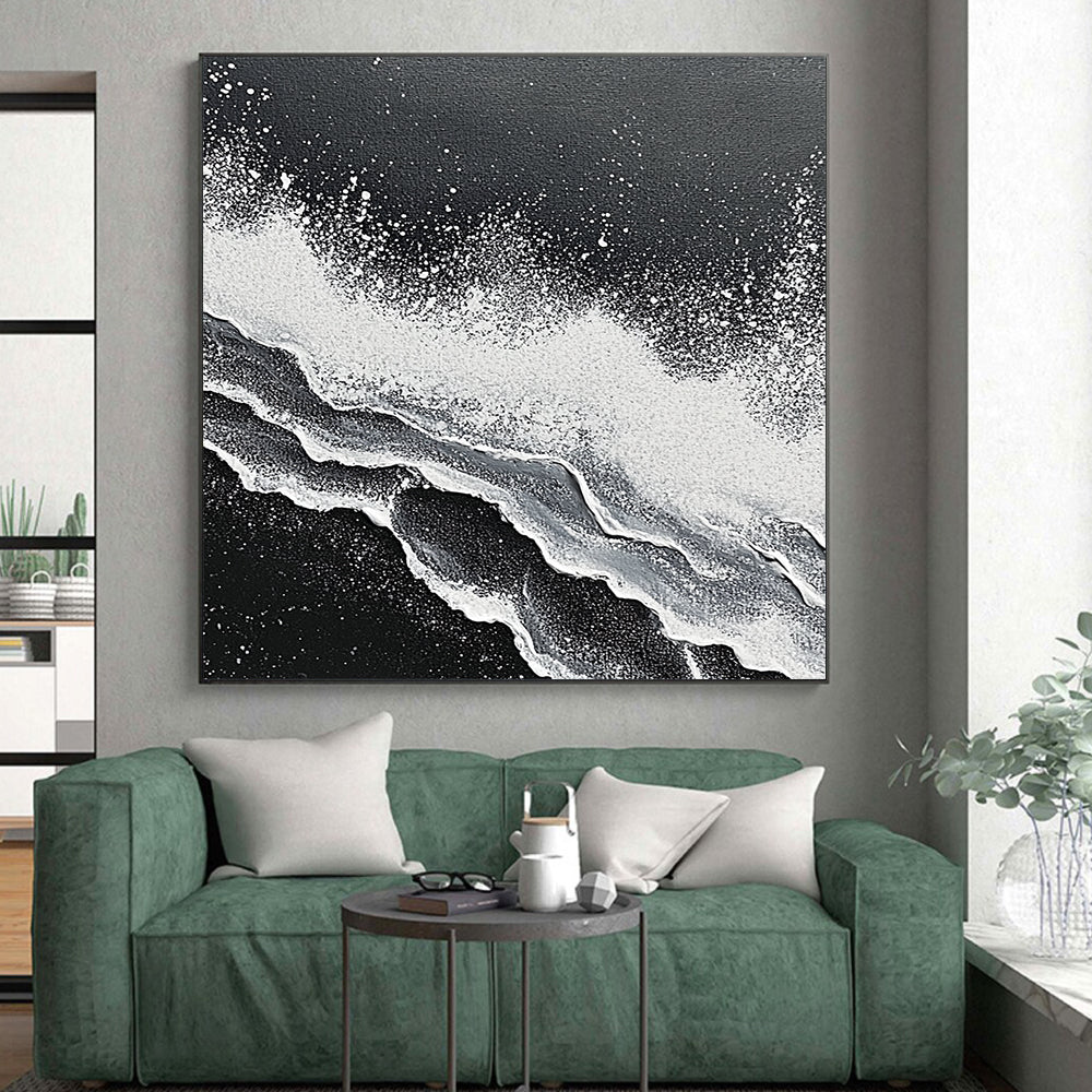Unique Abstract Art Black and White Wave Textured Abstract Painting HS176